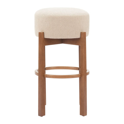 Set of Two 30" Beige Fabric and Wood Backless Bar Chairs HomeRoots