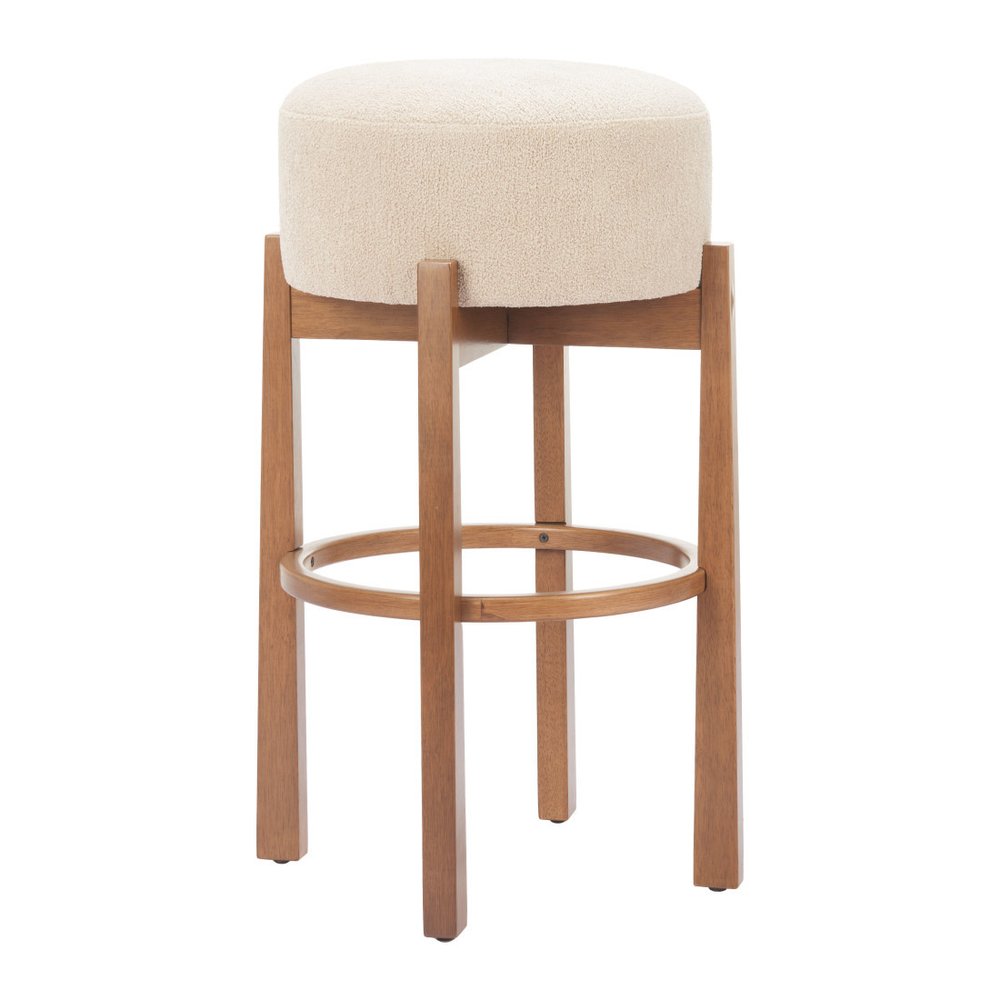 Set of Two 30" Beige Fabric and Wood Backless Bar Chairs HomeRoots
