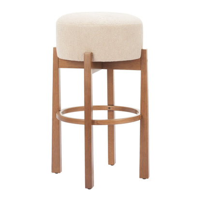 Set of Two 30" Beige Fabric and Wood Backless Bar Chairs HomeRoots