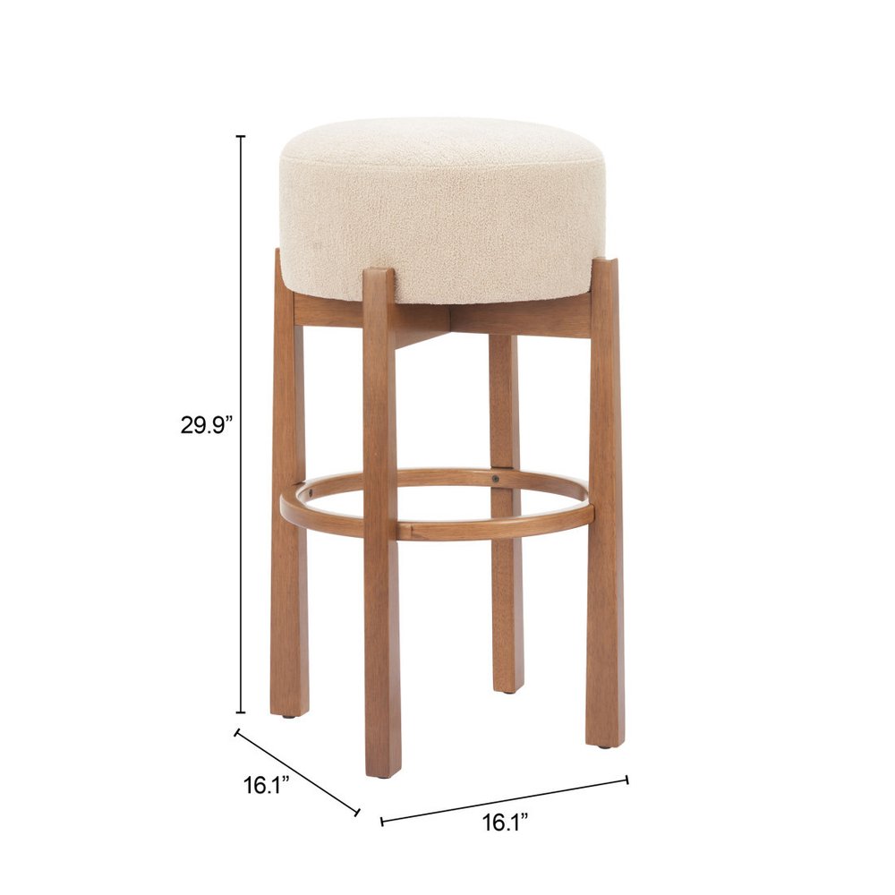 Set of Two 30" Beige Fabric and Wood Backless Bar Chairs HomeRoots