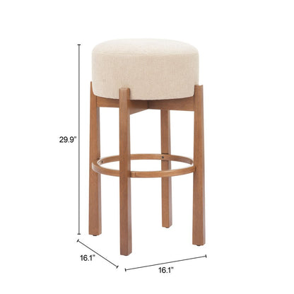 Set of Two 30" Beige Fabric and Wood Backless Bar Chairs HomeRoots