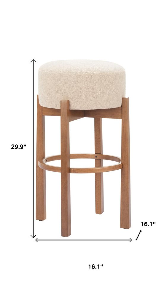Set of Two 30" Beige Fabric and Wood Backless Bar Chairs HomeRoots