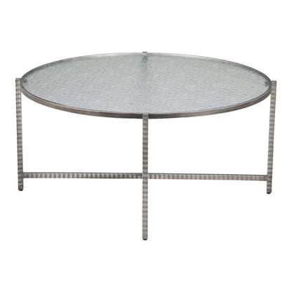 41" Silver Glass and Steel Round Cross Legs Coffee Table HomeRoots