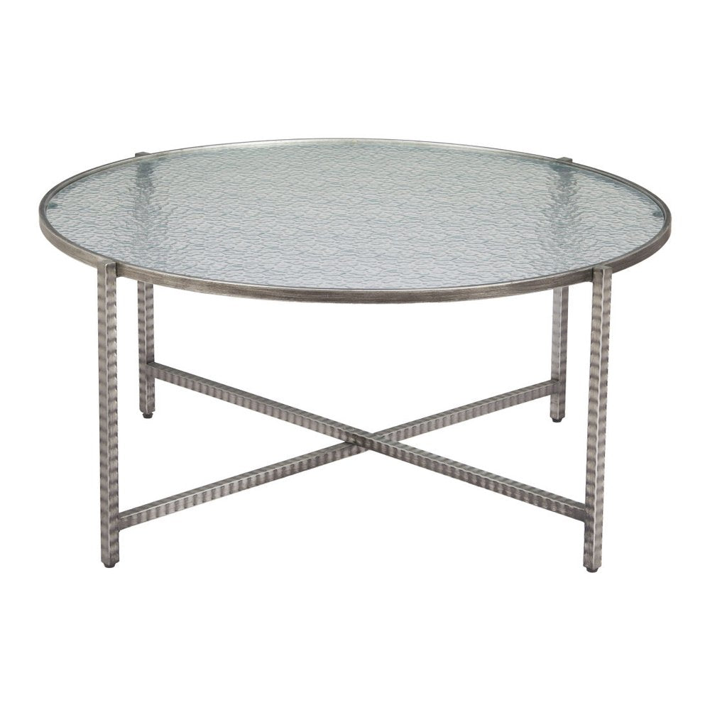 41" Silver Glass and Steel Round Cross Legs Coffee Table — view 3
