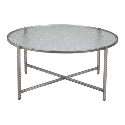 41" Silver Glass and Steel Round Cross Legs Coffee Table HomeRoots