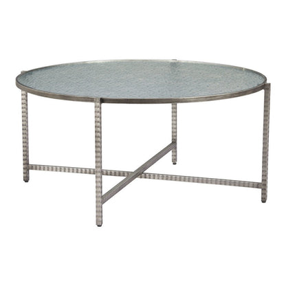 41" Silver Glass and Steel Round Cross Legs Coffee Table HomeRoots
