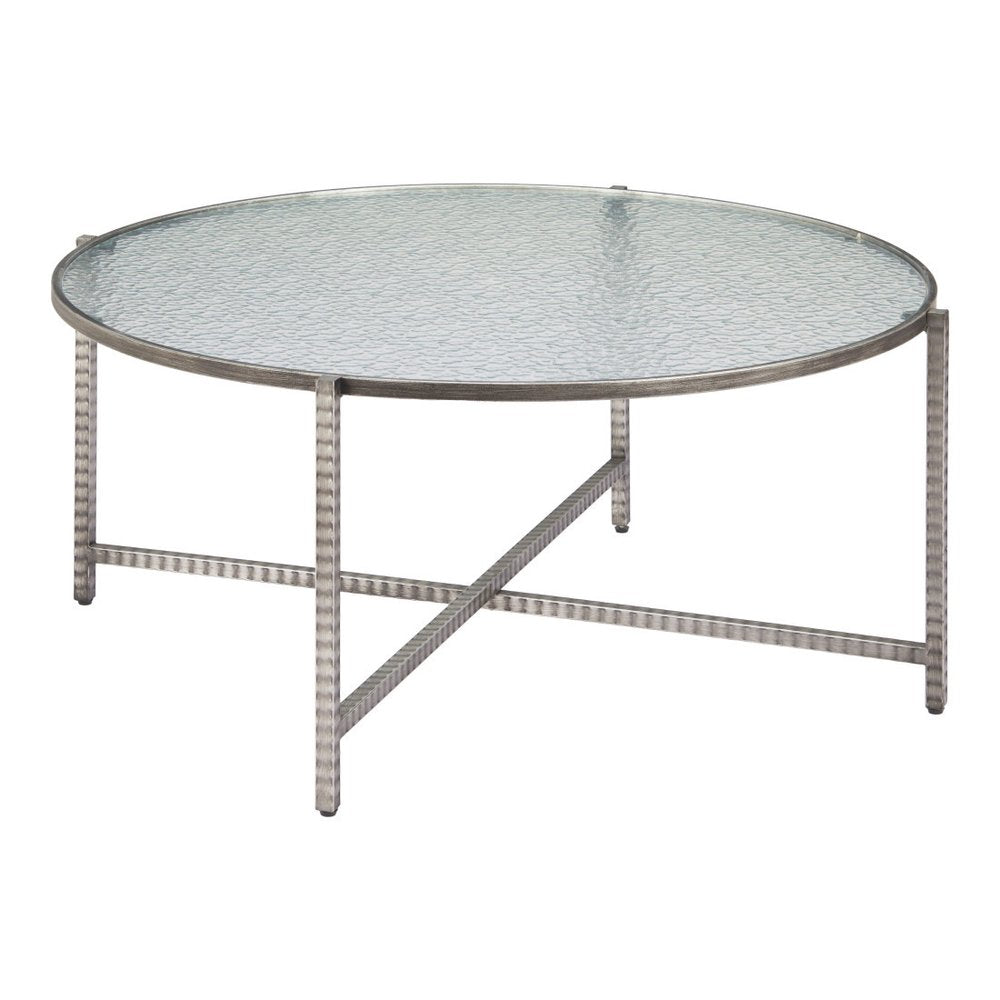 41" Silver Glass and Steel Round Cross Legs Coffee Table — view 5