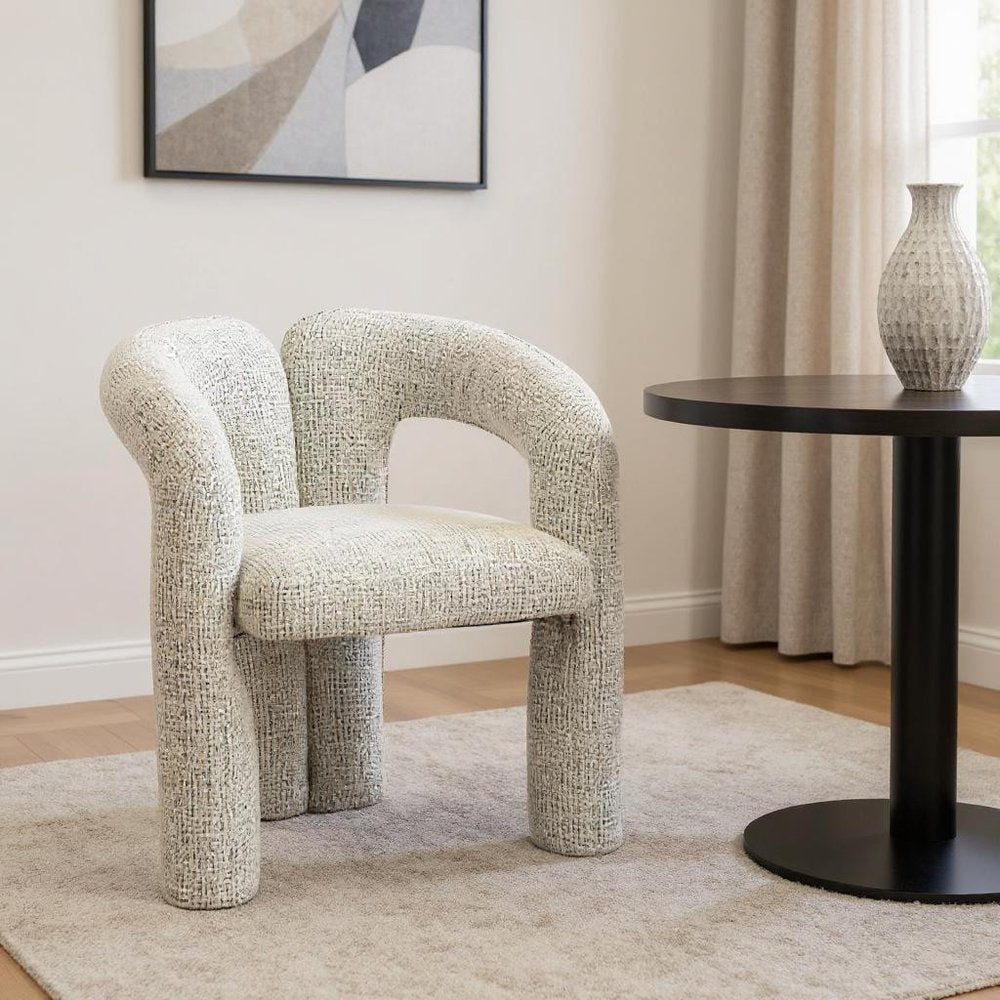 Gray Upholstery And Solid Wood Open Back Dining Arm Chair HomeRoots