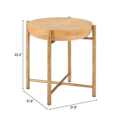 22" Natural and Gold Wood and Stainless Steel Round End Table HomeRoots