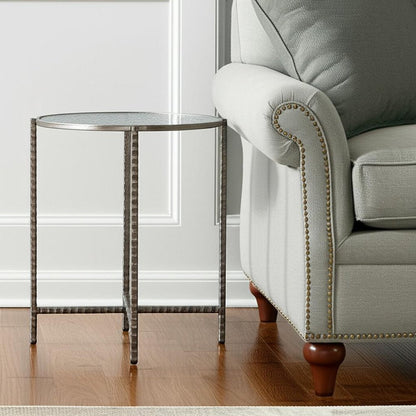 22" Clear and Silver Glass and Distressed Steel Round End Table HomeRoots
