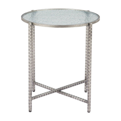 22" Clear and Silver Glass and Distressed Steel Round End Table HomeRoots