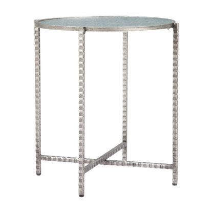 22" Clear and Silver Glass and Distressed Steel Round End Table HomeRoots