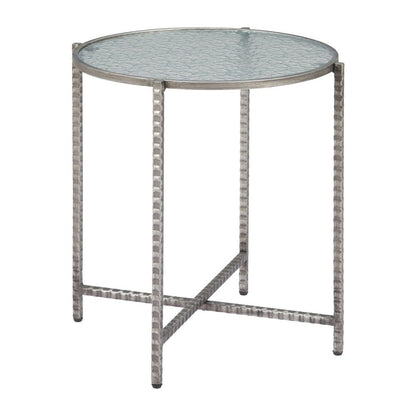 22" Clear and Silver Glass and Distressed Steel Round End Table HomeRoots