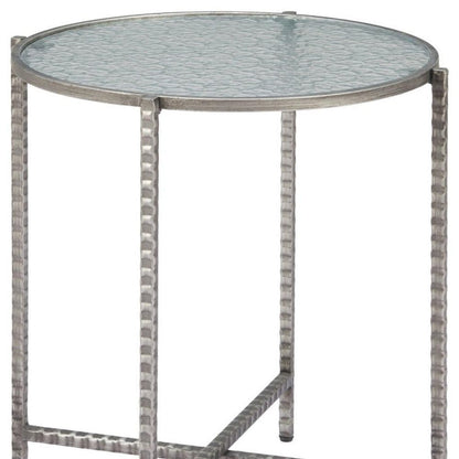 22" Clear and Silver Glass and Distressed Steel Round End Table HomeRoots