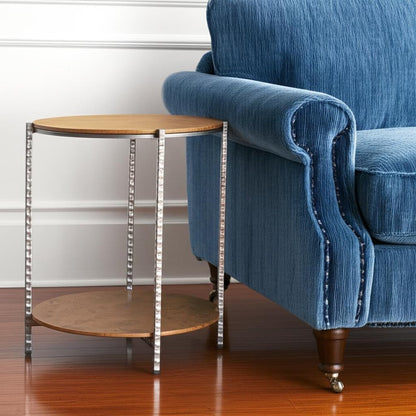 22" Natural and Silver Wood and Steel Round End Table With Shelf HomeRoots