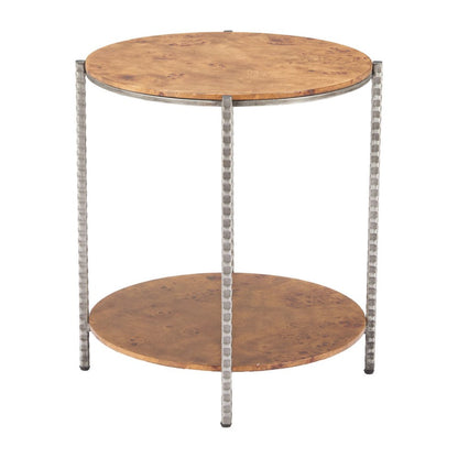 22" Natural and Silver Wood and Steel Round End Table With Shelf HomeRoots