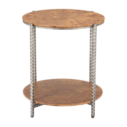 22" Natural and Silver Wood and Steel Round End Table With Shelf HomeRoots