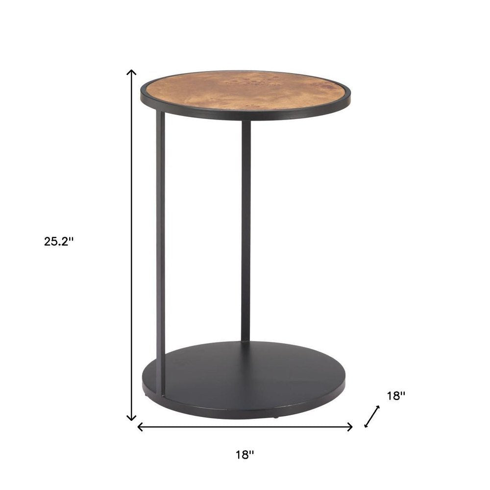 25" Brown and Black Wood and Iron Round Pedestal End Table HomeRoots