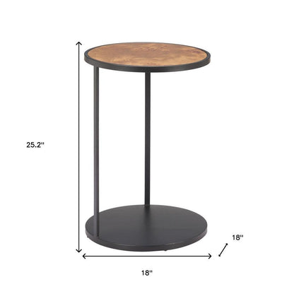 25" Brown and Black Wood and Iron Round Pedestal End Table HomeRoots