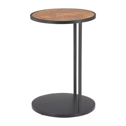 25" Brown and Black Wood and Iron Round Pedestal End Table HomeRoots