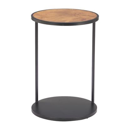 25" Brown and Black Wood and Iron Round Pedestal End Table HomeRoots