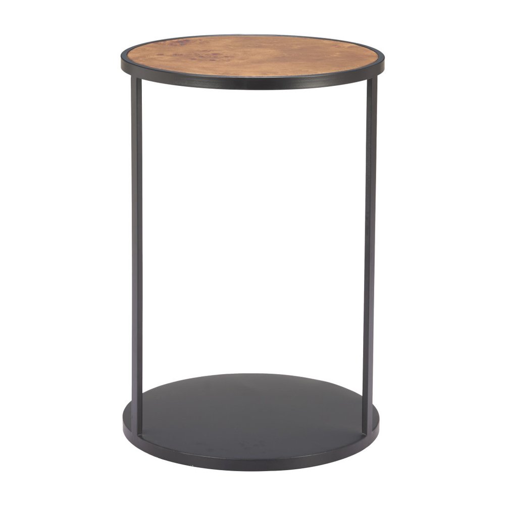 25" Brown and Black Wood and Iron Round Pedestal End Table HomeRoots