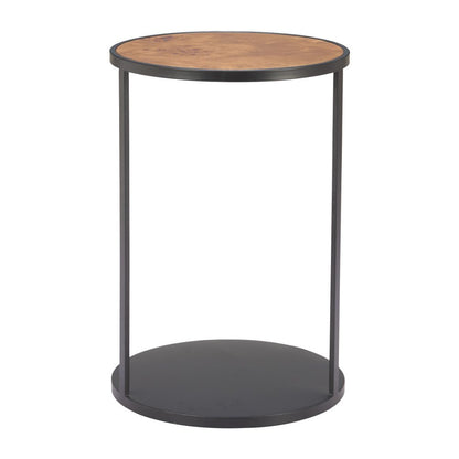 25" Brown and Black Wood and Iron Round Pedestal End Table HomeRoots