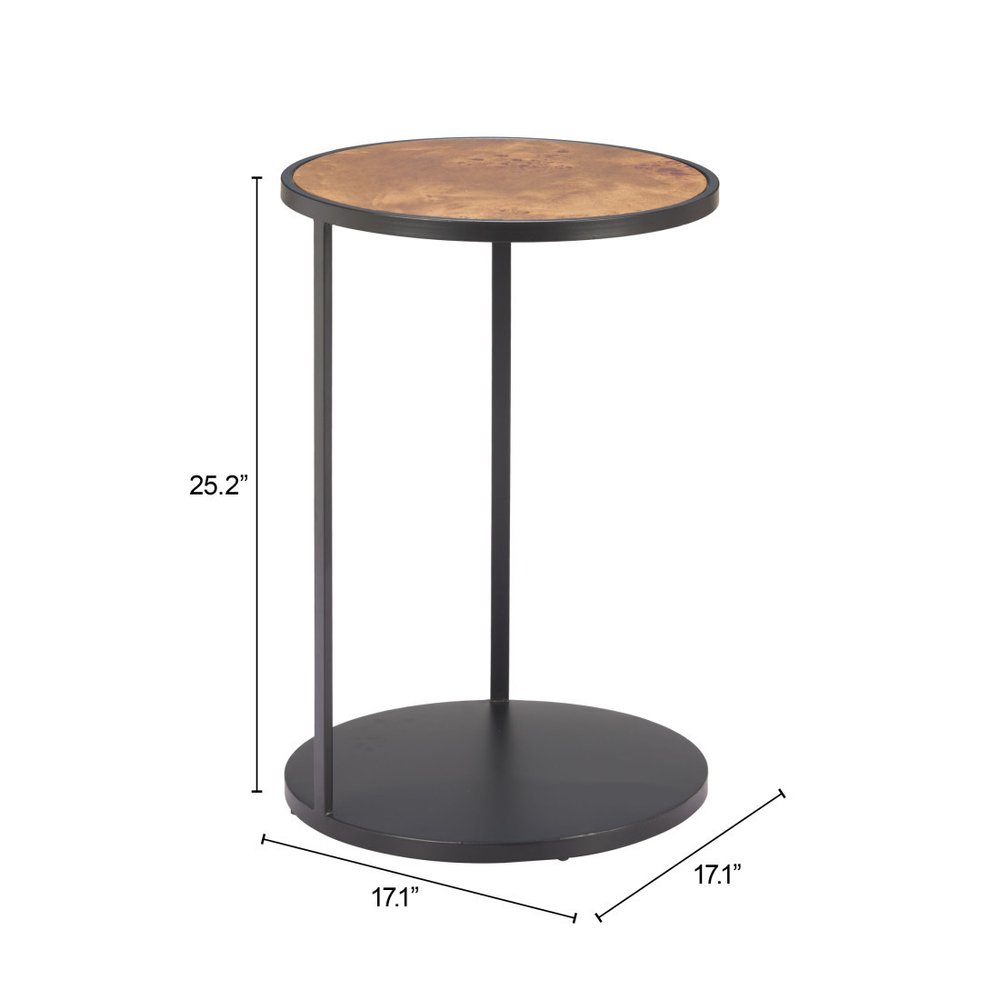 25" Brown and Black Wood and Iron Round Pedestal End Table HomeRoots