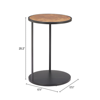25" Brown and Black Wood and Iron Round Pedestal End Table HomeRoots