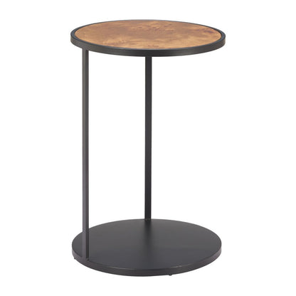 25" Brown and Black Wood and Iron Round Pedestal End Table HomeRoots