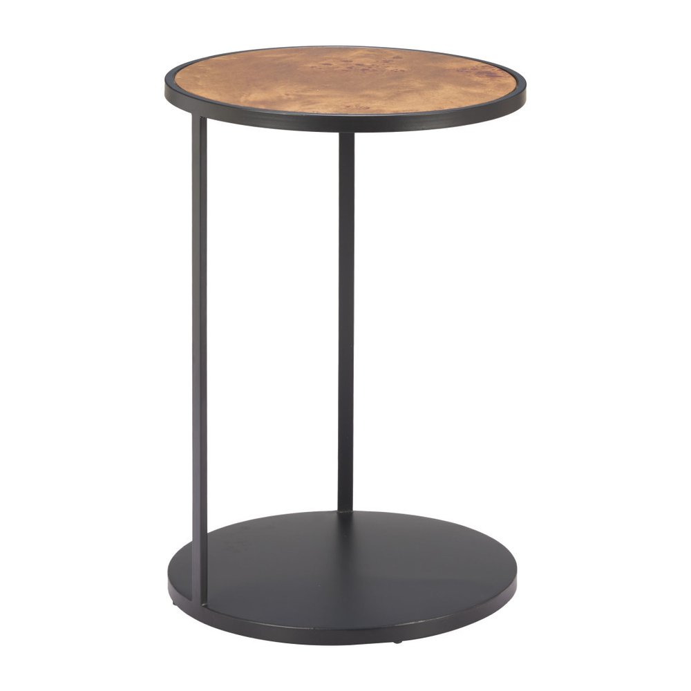 25" Brown and Black Wood and Iron Round Pedestal End Table HomeRoots