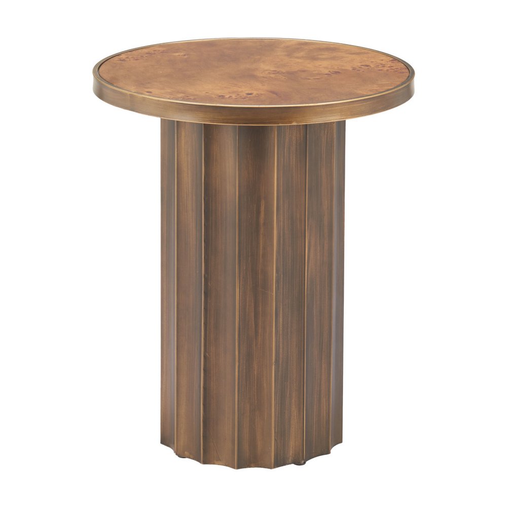 22" Brown Steel Round Pedestal End Table HomeRoots