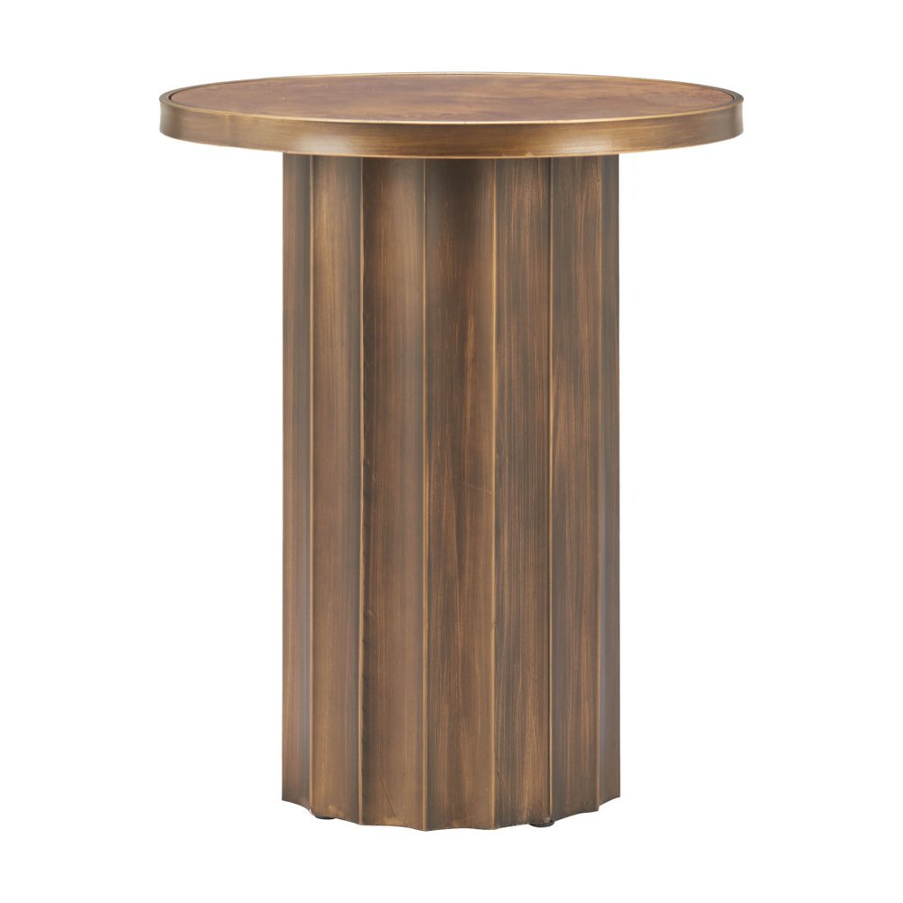 22" Brown Steel Round Pedestal End Table HomeRoots