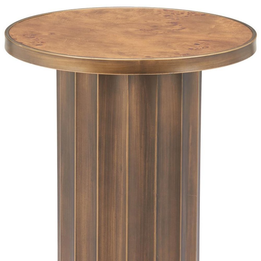 22" Brown Steel Round Pedestal End Table HomeRoots