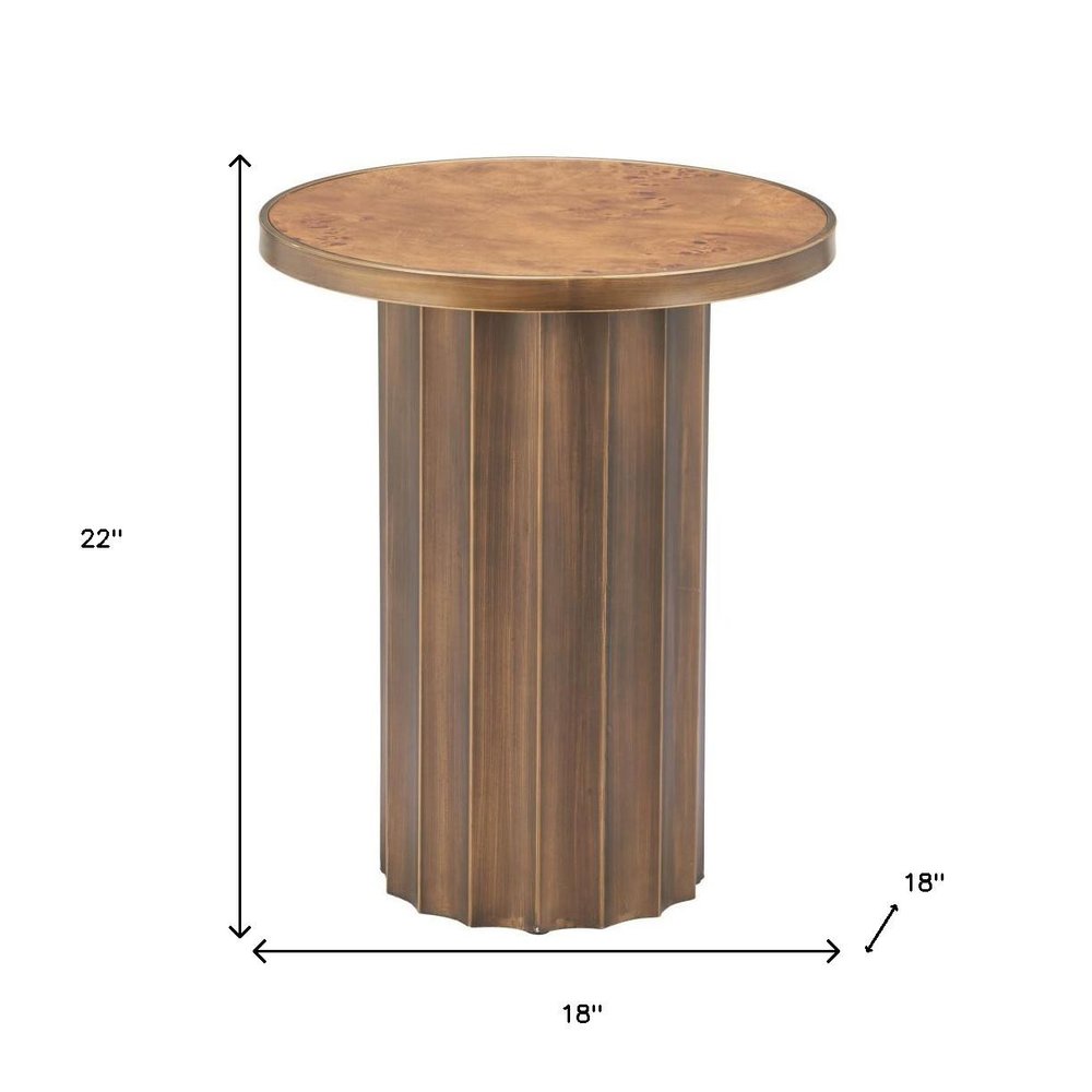 22" Brown Steel Round Pedestal End Table HomeRoots