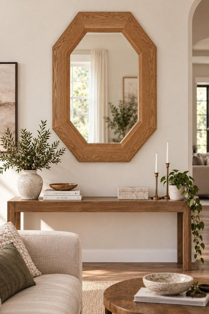 53" Natural Solid Wood Octagon Framed Accent Mirror HomeRoots