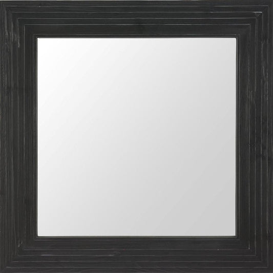 34" X 34" Black Solid Wood Square Framed Accent Mirror