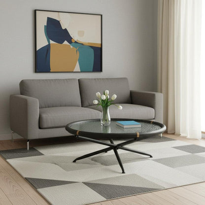 40" Black Glass and Solid Wood Round Sled Coffee Table HomeRoots