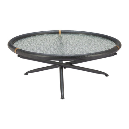40" Black Glass Solid Wood and Steel Round Cross Legs Coffee Table HomeRoots