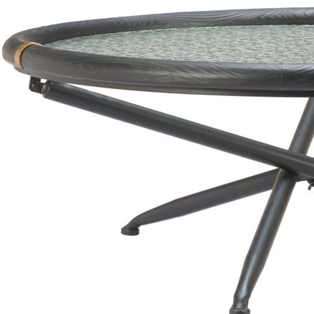 40" Black Glass Solid Wood and Steel Round Cross Legs Coffee Table — view 6