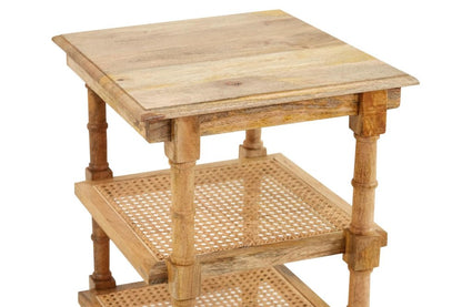 24" Natural Solid Wood End Table With Two Shelves HomeRoots