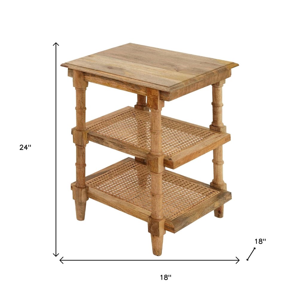 24" Natural Solid Wood End Table With Two Shelves HomeRoots