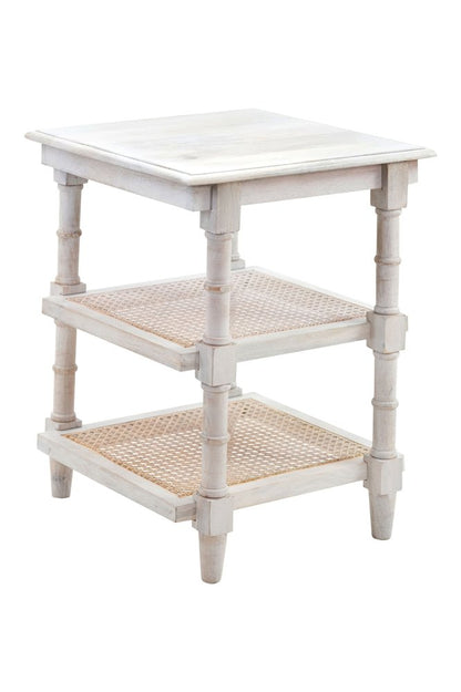 24" Antiqued White Solid Wood End Table With Two Shelves HomeRoots