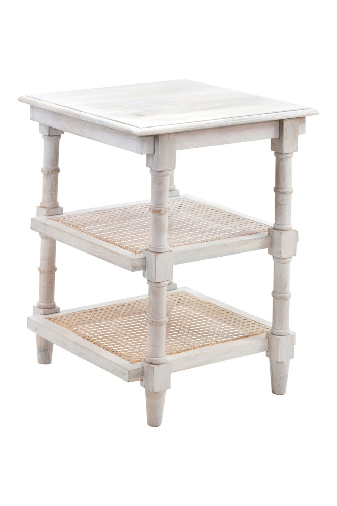 24" Antiqued White Solid Wood End Table With Two Shelves HomeRoots