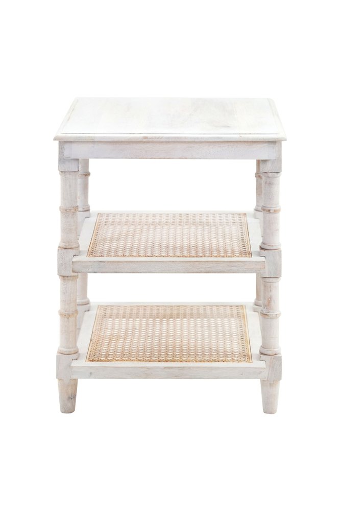24" Antiqued White Solid Wood End Table With Two Shelves HomeRoots