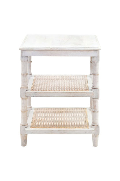 24" Antiqued White Solid Wood End Table With Two Shelves HomeRoots