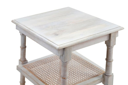 24" Antiqued White Solid Wood End Table With Two Shelves HomeRoots