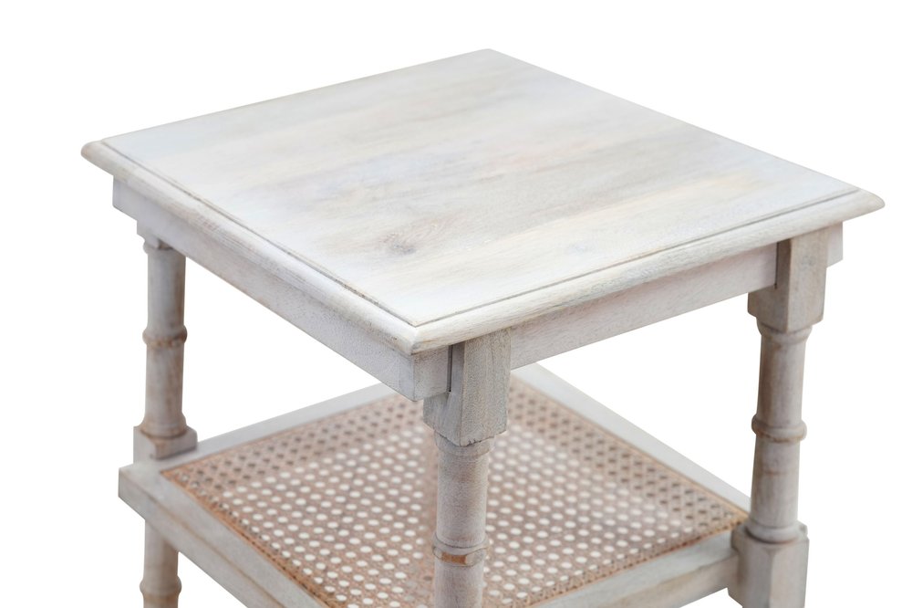24" Antiqued White Solid Wood End Table With Two Shelves HomeRoots