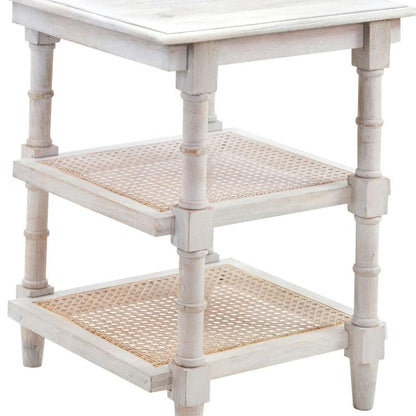 24" Antiqued White Solid Wood End Table With Two Shelves HomeRoots