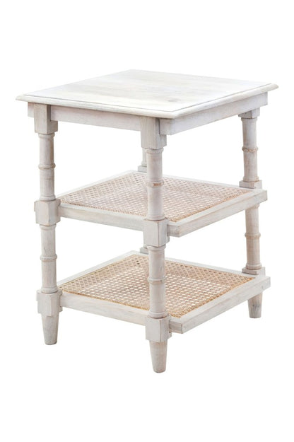 24" Antiqued White Solid Wood End Table With Two Shelves HomeRoots